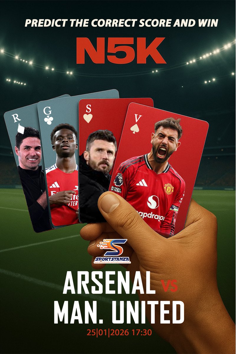 cindy_blog's tweet image. CHANCE TO WIN ₦5,000 TODAY! 

Predict the correct score for Arsenal vs Manchester United!

Rules: Repost &amp;amp; tag a friend