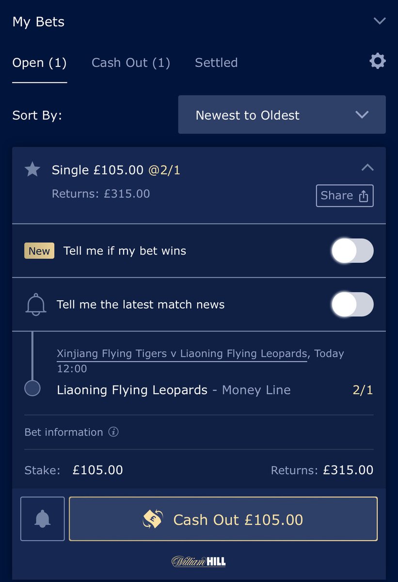China 🇨🇳 
Starts : 12:00 🕛 

Flying tigers vs Flying leopard 

Leopards money line 

Price is better on hills than 365 

Drop a 💙 if joining - it encourages me to post more through out the day if I know people are joining and interested . Hence some days I only post one bet if