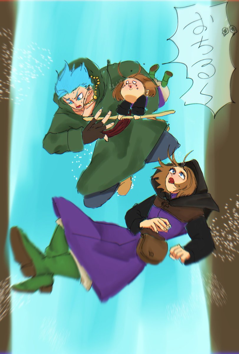 CipherDer's tweet image. 滝から落ちるカミュといれぶんとなんかちっちゃいイレブン（ちぃぶん）