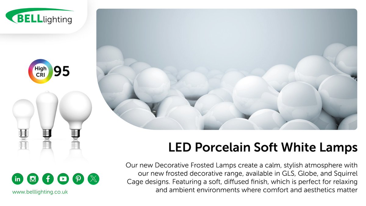 belllighting's tweet photo. 💡 𝗗𝗘𝗖𝗢𝗥𝗔𝗧𝗜𝗩𝗘 𝗙𝗥𝗢𝗦𝗧𝗘𝗗 𝗟𝗔𝗠𝗣𝗦 💡
Create a calm, stylish atmosphere with our 🆕 Decorative Frosted Lamps, available in GLS, Globe, and Squirrel Cage variants.
Click here for more information: https://t.co/b0bYhpxRwz
#belllighting #lamps #lighting https://t.co/WmhhWdozLf