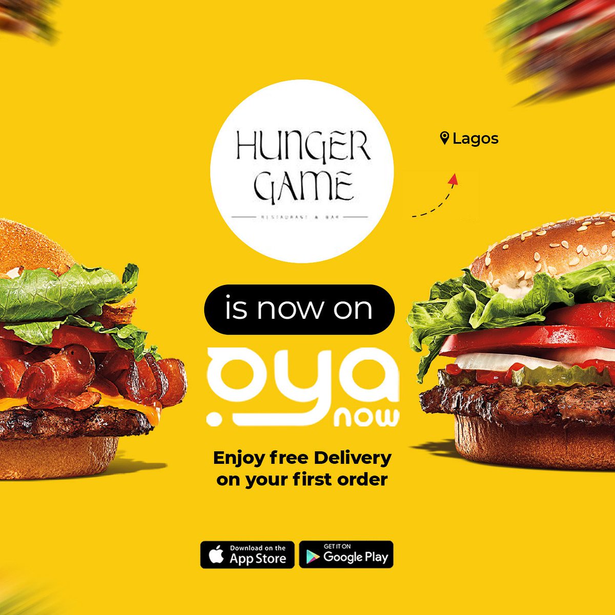Oyanowng's tweet image. Good news, Lagos! 🎉
Hunger Game is now on OyaNow 🍔
Enjoy FREE delivery on your first order 🚚🔥

Order now 👉 oyanow.app.link/Vcn5aJ6jE

#oyanow #hungergame #lagoseat