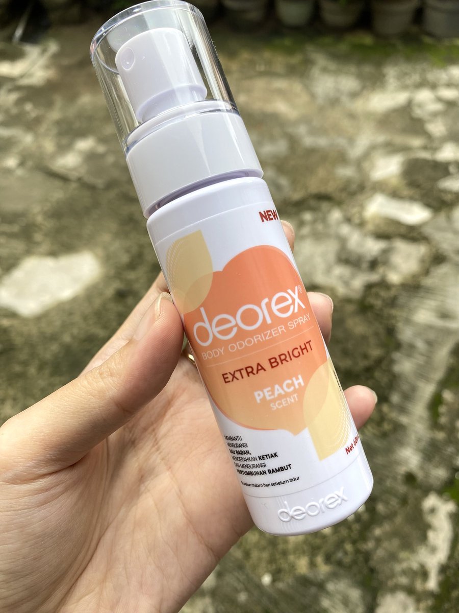 Deorex Extra Bright Peach itu low effort tp hasilnya keliatan. 1x semprot lgsg fresh, bantu ketiak lebih cerah

Bisa jadi pengganti deodoran, nahan bau badan &amp; bantu perlambat pertumbuhan bulu ketiak🥺

Wanginya peach lembut, manis tapi ga nyegrak +ga perlu dipakai tiap hari 👀