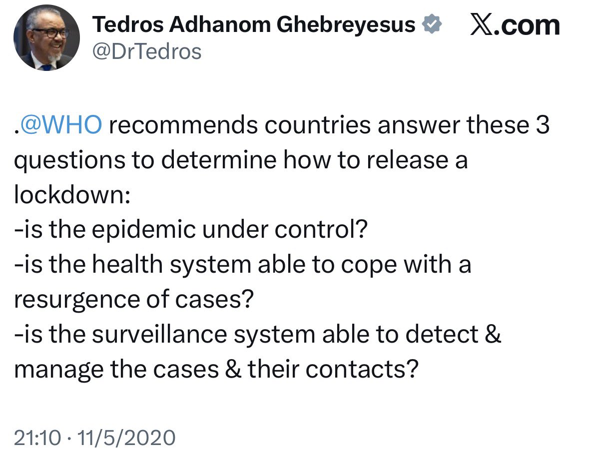 Dr_Tad's tweet image. He never recommended lockdown but was very keen to make sure lockdowns lasted as long as possible.