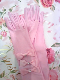 3つリボンバルドーグローブ70％OFF🎀 サックスレース・ピンクサテン