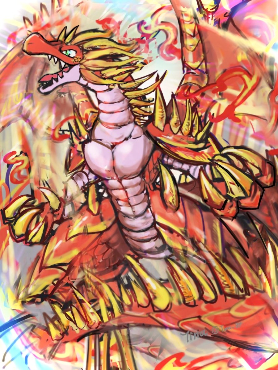 Tina_ggr's tweet image. スカーレッド・ドラゴン描きました！
炎を纏う竜！
カッコよくないはずがない、大好き