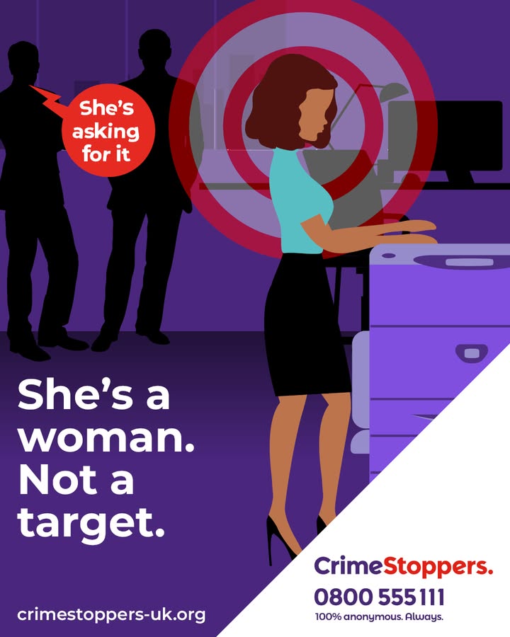 It’s never ok to target others with leering stares, uninvited sexual attention and intimidating remarks, in nightclubs and bars or anywhere else. 

It’s abusive and it’s sexual harassment.

Stop it by telling our charity what you know, 100% anonymously: crimestoppers-uk.org/keeping-safe/p…