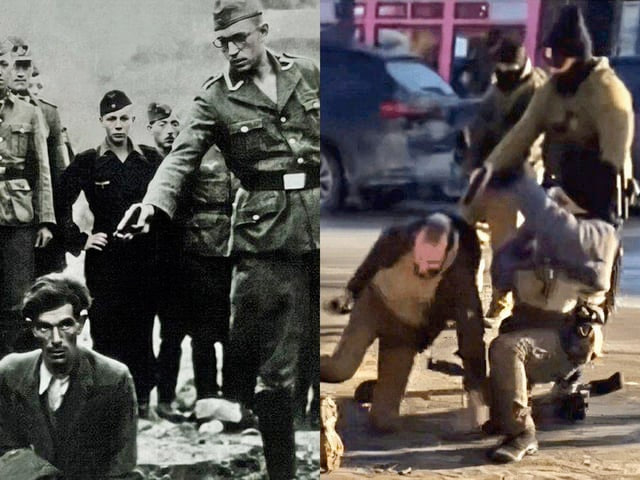 ANONYM0USITALIA's tweet photo. Nazi's versus ICE

Vienna, 1938.
Minneapolis, 2026.

Ieri come oggi: stessa crudeltà di matrice fascista.

L’odio non muore. Si rigenera in nuove maschere di violenza e oppressione.

Basta fascismo!
#ICEOUTMN #MinnesotaStrong #TrumpIsAFascist https://t.co/CkVetGnESh