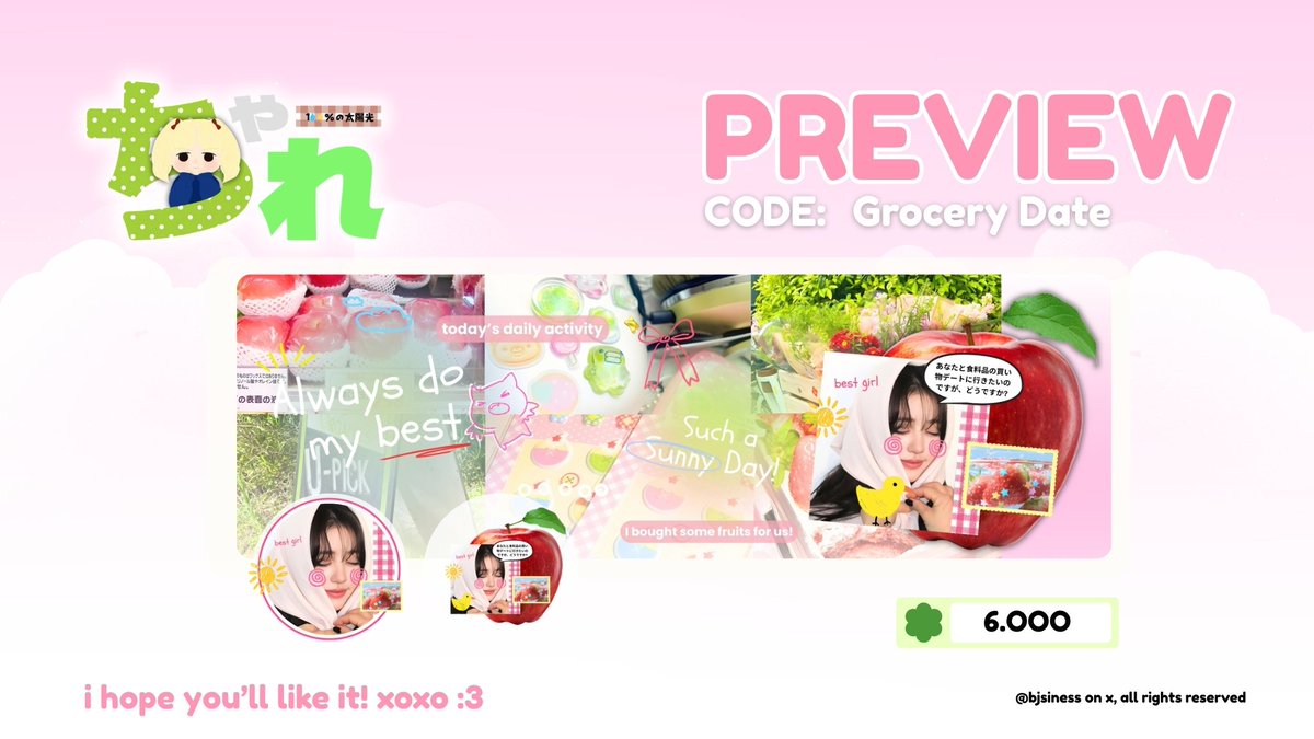 bjsiness's tweet image. hewOoo, help repost? danke fwends! (˶◜ᵕ◝˶)

hiii! aku ada layout ready stock Wonyoung &amp;amp; Carmen new update with Fruity Bloomin' catalog! yippeeeee! &amp;gt;___O yang mau jajan bisa chat chAre di tele atau dm X yaaaa :3 anyway ini free retext yaa! lesGoo 🚀

#zonauang #zonajajan