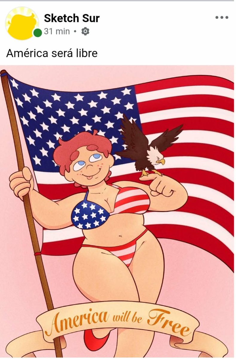 lazy_ghost_zzz's tweet photo. ...a drawing of one of his characters wearing a bikini with the American flag. The problem is that he did this on the very day that the US government bombed the city of Caracas. When people flooded him with negative comments, he deleted the art but kept it on X
(+) https://t.co/z0Omy5CA8Q