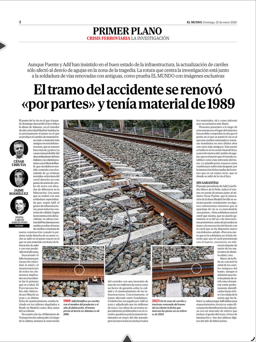 La ‘Vía Frankenstein’:

trozos de 2025 soldados —a saber cómo— a otros de 1989.

Esto es lo que Óscar Puente entiende por «vía completamente renovada».

Y atención al dato: 

con 700 millones de euros de nuestros impuestos. 

———
Vía <a href="/elmundoes/">EL MUNDO</a> 
elmundo.es/economia/2026/…