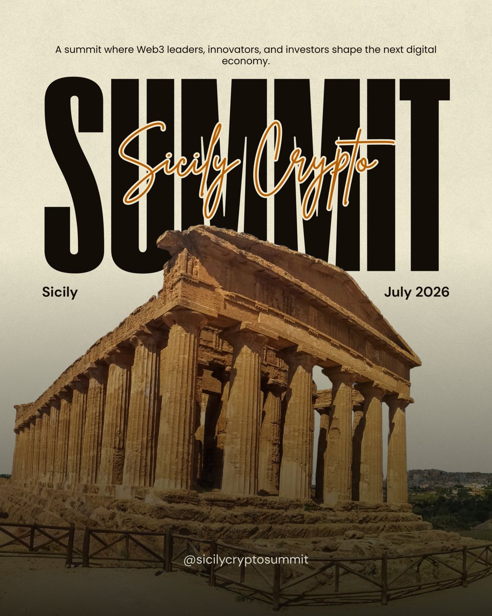 SicilySummit's tweet photo. 🏛️ Sicily Crypto Summit — July 2026

Hosted in central Sicily to connect the entire island and bring global Web3 leaders together.

🎤 Speakers
💰 Investors
🤝 Sponsors &amp; Partners

Apply via DM.

#SicilyCryptoSummit #Web3 #CryptoConference https://t.co/eY8dinAfQg