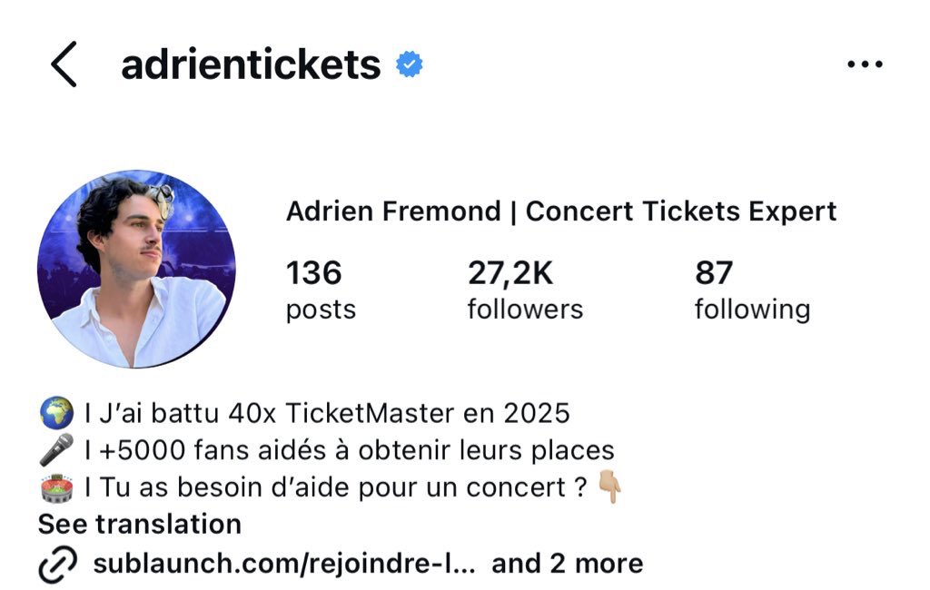je tiens à signaler cette personne <a href="/SignalConso/">SignalConso</a> <a href="/dgccrf/">DGCCRF</a> pour revente de tickets de concert à des prix excessifs, c’est littéralement du marché noir. Il passe par whatsapp et discord pour revendre les tickets.
tiktok : tiktok.com/@adrientickets…
instagram : instagram.com/adrientickets?…