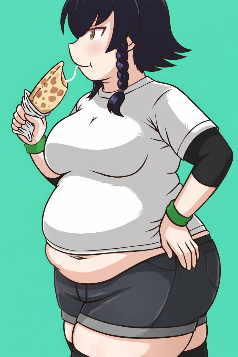 ペパロニ(ガルパン) 「カルツォーネを食べるペパロニ・櫂」|ぽいにくす🐷🍛現在ウマ娘おじさんのイラスト