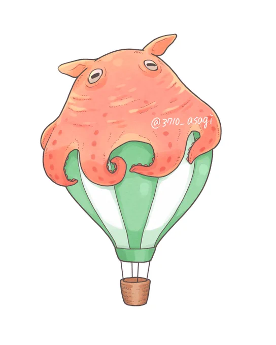 メンダコ気球 #イラスト #illustration (再掲)