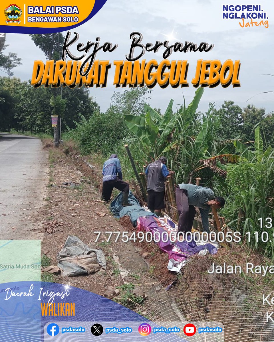 psda_solo's tweet photo. Kegiatan Kerja Bersama Penanggulangan Darurat Tanggul Jebol dengan PPA &amp; Mantri Pokla Jlantah di Saluran Sekunder Timang HM 28+15, Daerah Irigasi (DI) Walikan. 
.
Desa = Wonokerto 
Kec = Wonogiri 
Kab = Wonogiri 
.
@dpuprjateng
@dpusdatarujtg
. 
#jawatengah
#ngopeningelakoni https://t.co/zyFz7yUens