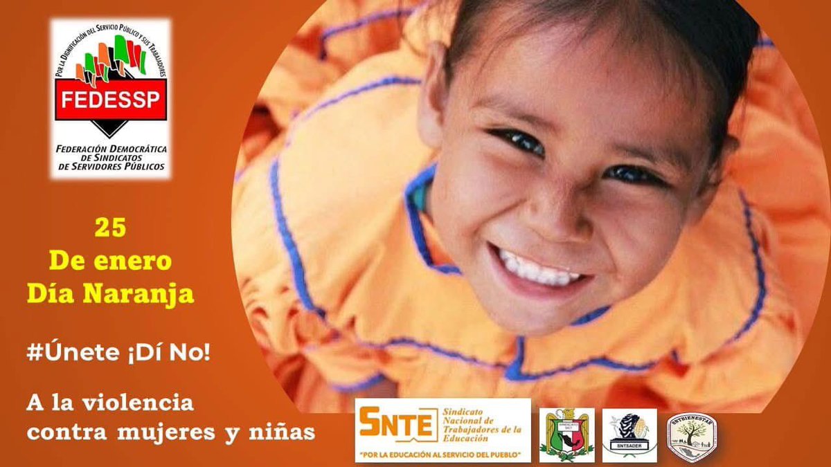 #Únete
Pongamos fin a la violencia contra las mujeres y las niñas.
<a href="/ONU_es/">Naciones Unidas</a>, a través de <a href="/ONUMujeres/">ONU Mujeres</a>; proclamó el 25 de cada mes como #DíaNaranja
<a href="/agusaviles1/">Agustín Avilés</a> @SNTSADER @censict <a href="/marudavalos29/">Maru Dávalos</a> <a href="/sntinegi/">SNTINEGI</a>