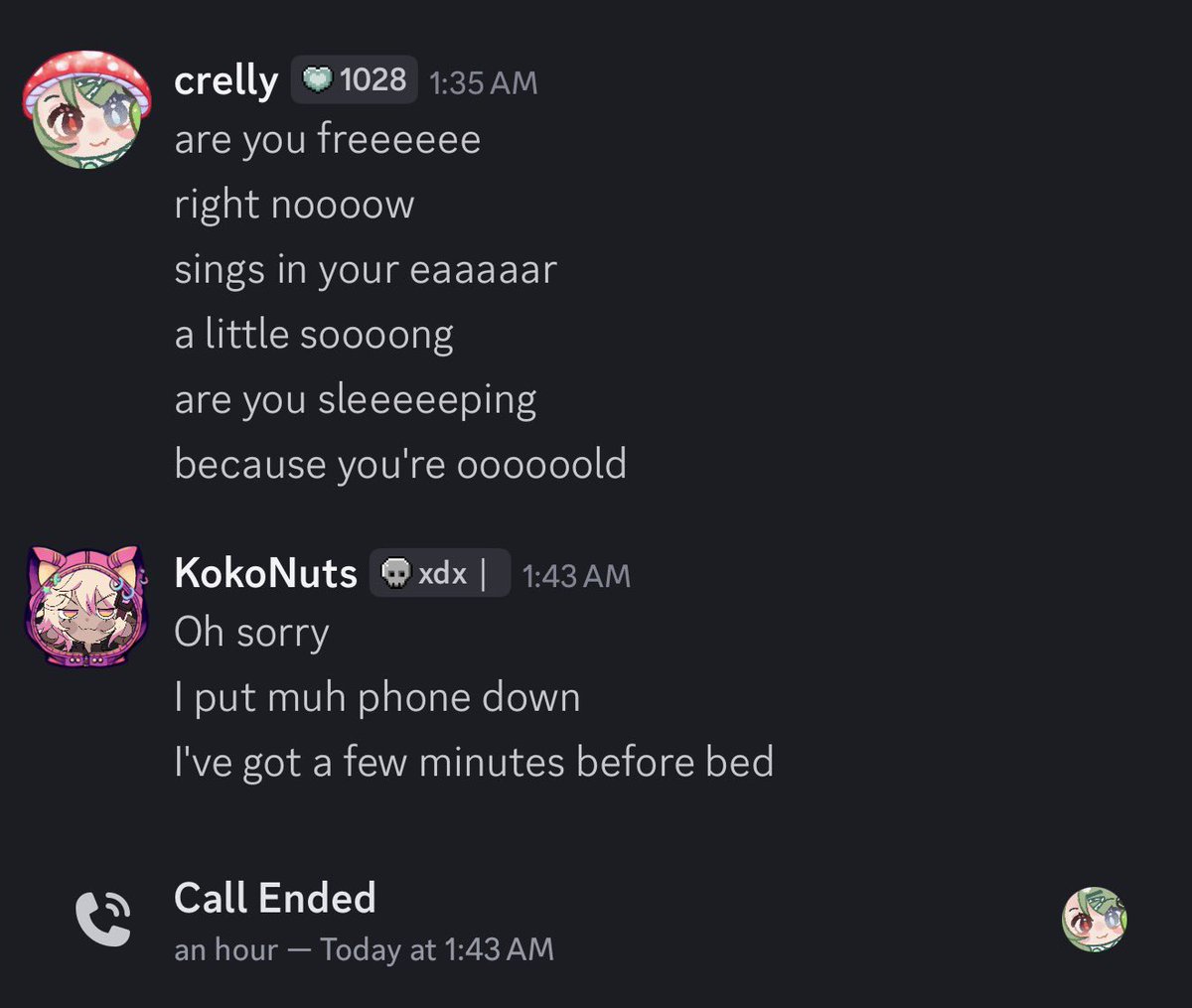 crellythecow's tweet image. a few minutes she says