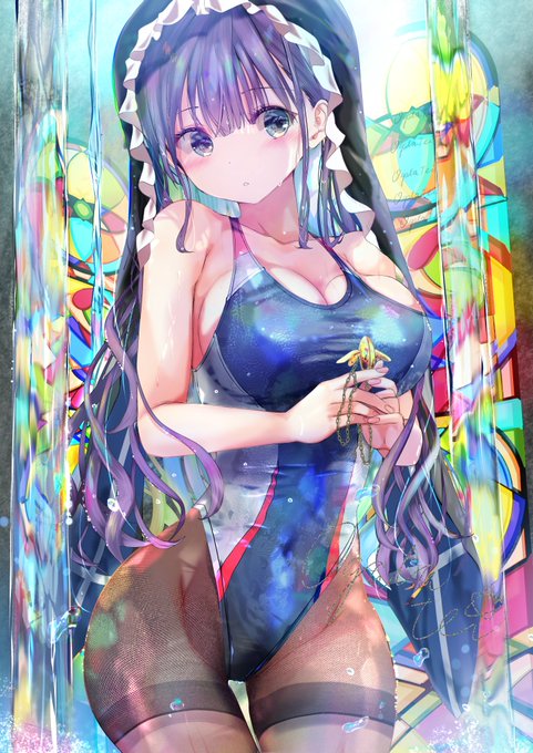 水辺の競泳水着タイツシスターさん 「ざ・・・懺悔することはありますか?」 当初の想定よりも神々しい感じになりましたw