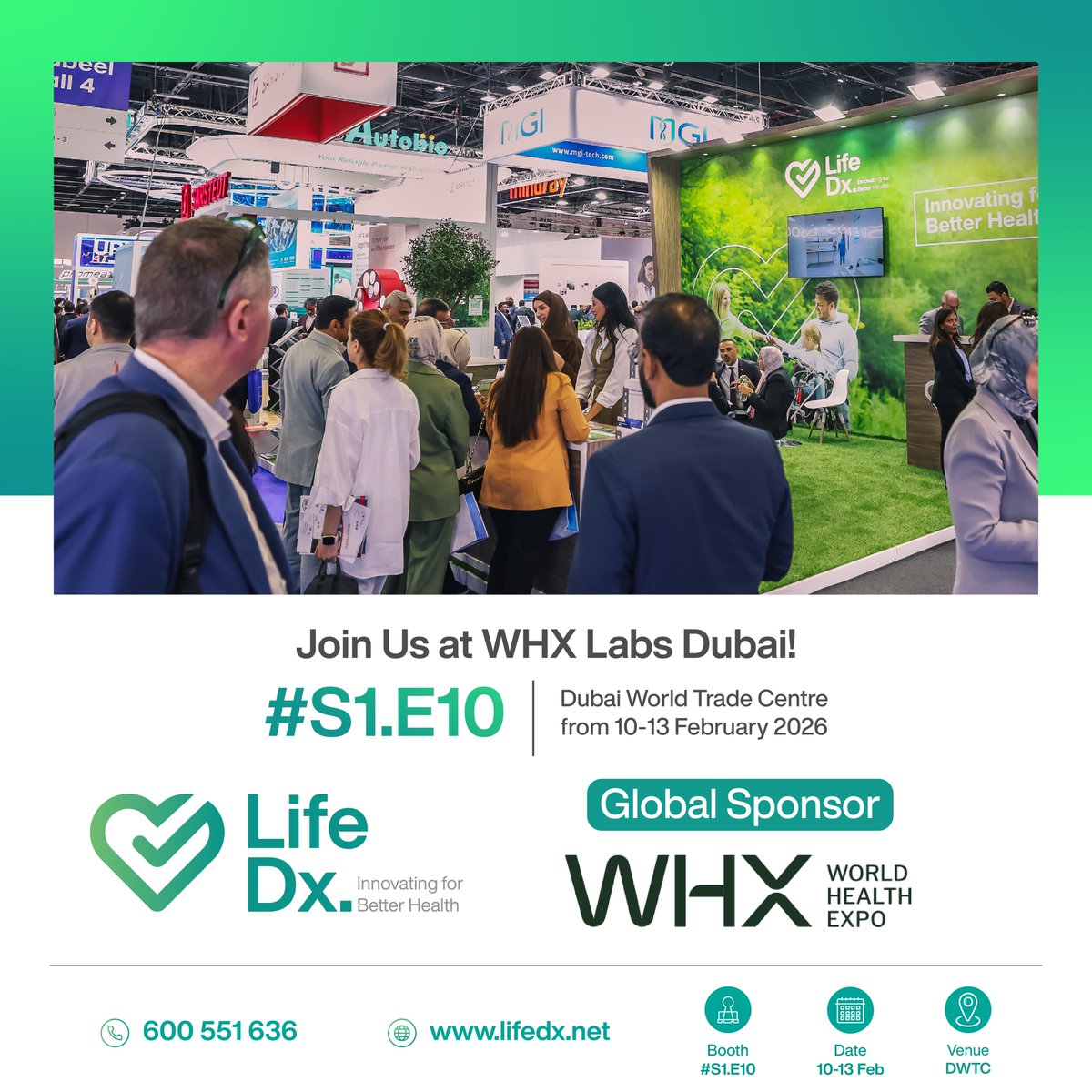 LifeDx's tweet photo. We’re excited to connect with you at 𝗪𝗛𝗫 𝗟𝗮𝗯𝘀 𝗗𝘂𝗯𝗮𝗶 𝟮𝟬𝟮𝟲 (formerly Medlab Middle East) from 10–13 February at the Dubai World Trade Centre. 𝗟𝗶𝗳𝗲 𝗗𝗶𝗮𝗴𝗻𝗼𝘀𝘁𝗶𝗰𝘀 is proud to be a Global Sponsor. https://t.co/elcRtHYUSR