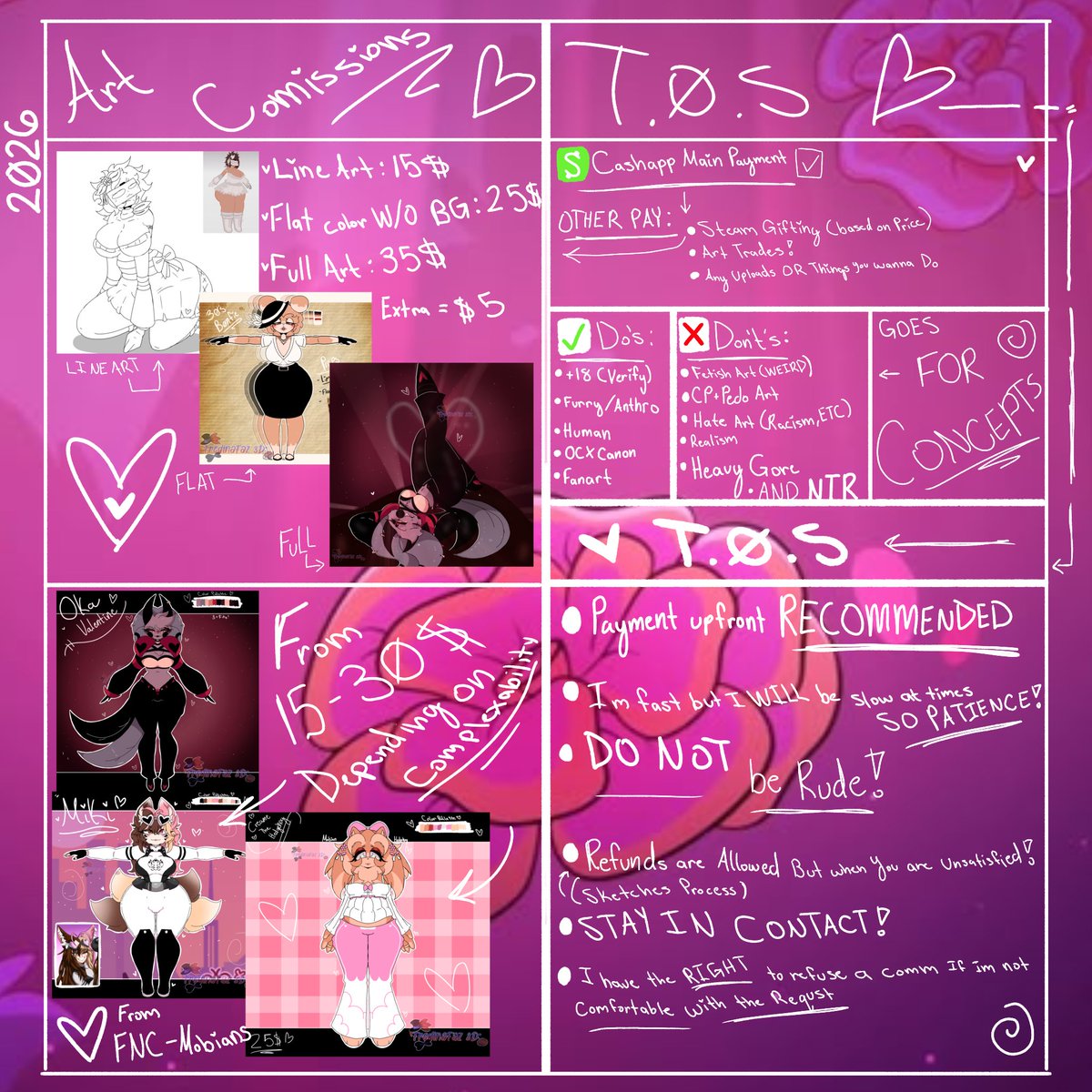 FredinaFaz's tweet photo. For 2026 I've Revamped My Commission Sheet!

• Update: TOS AND EXTRA PAYMENTS

DM ME ON DISCORD OR HERE TO COMM

Discord: roboticfizzoka

Liking + Retweets Help This Post Lots💜

#commissionsopen https://t.co/B5BF71YrkT