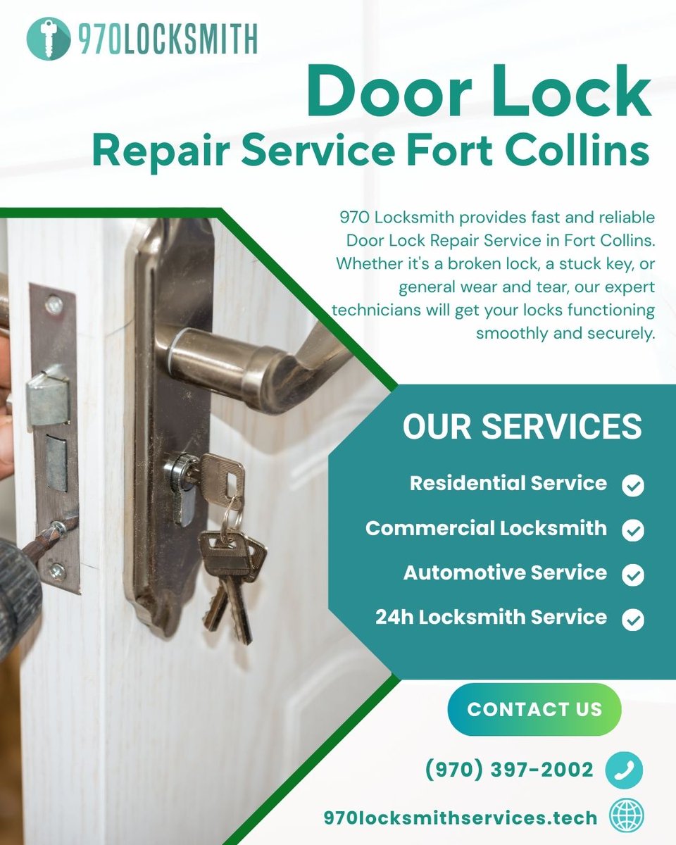 damari_ome76519's tweet image. Secure your home with 970 Locksmith’s fast door lock repair in Fort Collins. We fix broken locks and stuck keys quickly and reliably. Don’t compromise on safety—call 970-397-2002 or visit 970locksmithservices.tech for immediate expert service today!

#DoorLockRepair #FortCollins