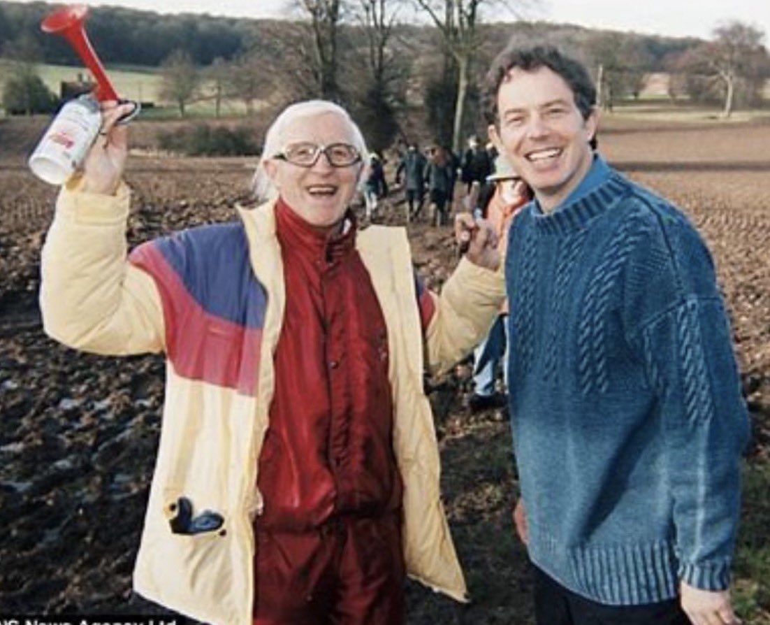 BGatesIsaPyscho's tweet image. Two pictures - both showing Jimmy Saville - Britains most notorious Child Sex Offender &amp;amp; BBC Star. 

The other two people in the pics - both grew up to become Britains Prime Minister - both are responsible for the destruction of the UK - what are the chances?