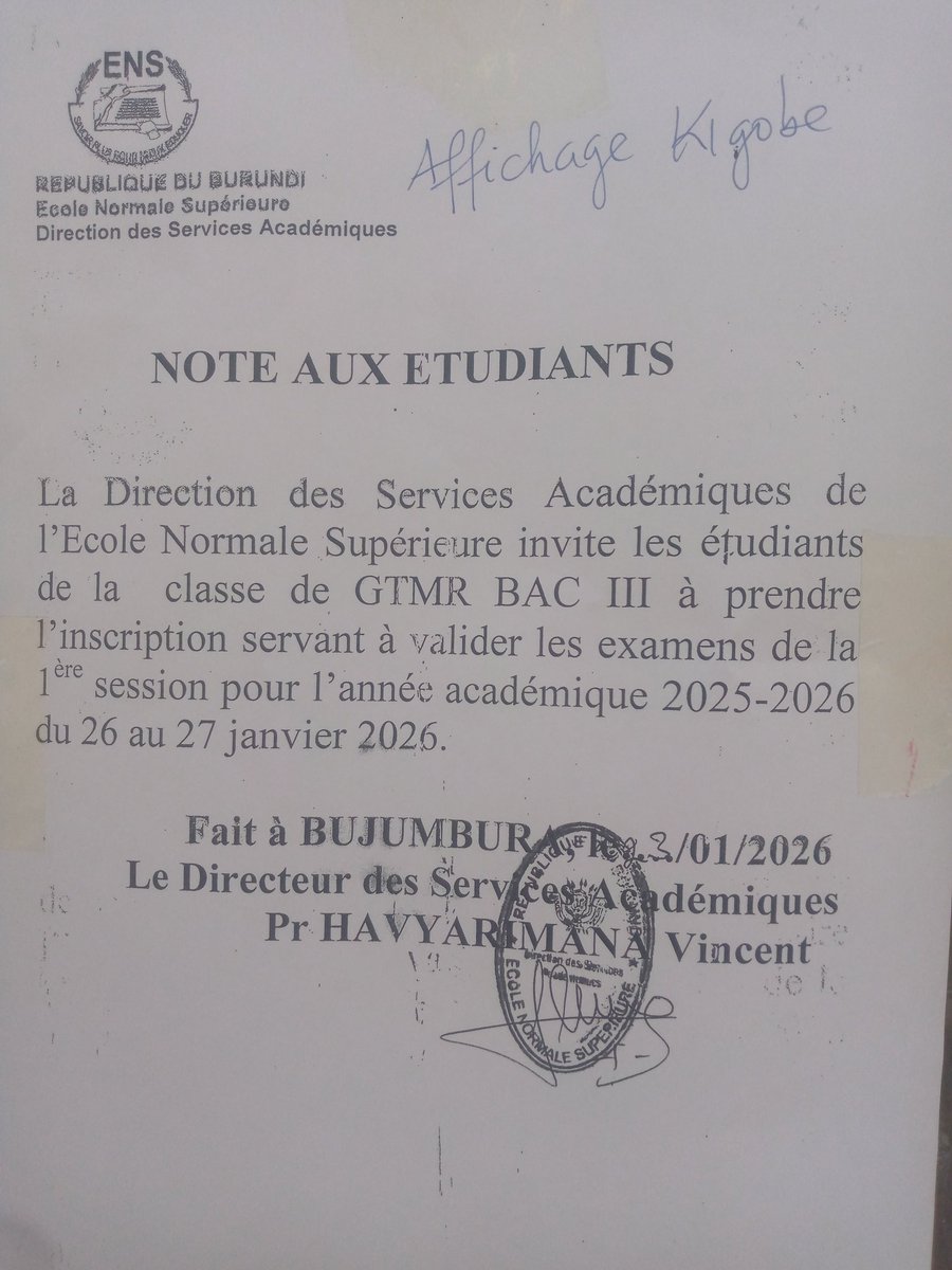 Les étudiants de GTMR Bac III sont priés de valider les inscriptions aux examens de la première session en dates du 26 et 27 janvier 2026.