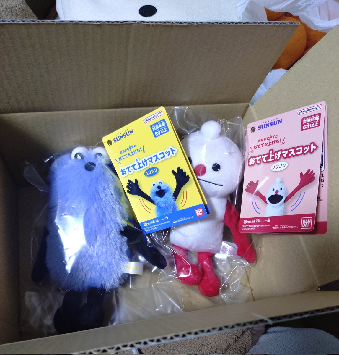mocchie919's tweet photo. あたくし、おしゃべりスンスンとノンノンを注文したのですが、なんでかおててあげマスコットのスンスンとノンノンがとどいたのですが、これ、どゆこと？😢 

お問い合わせしたけど、どうしてこうなるの？

 #パペットスンスン https://t.co/8XxA2HVqpG