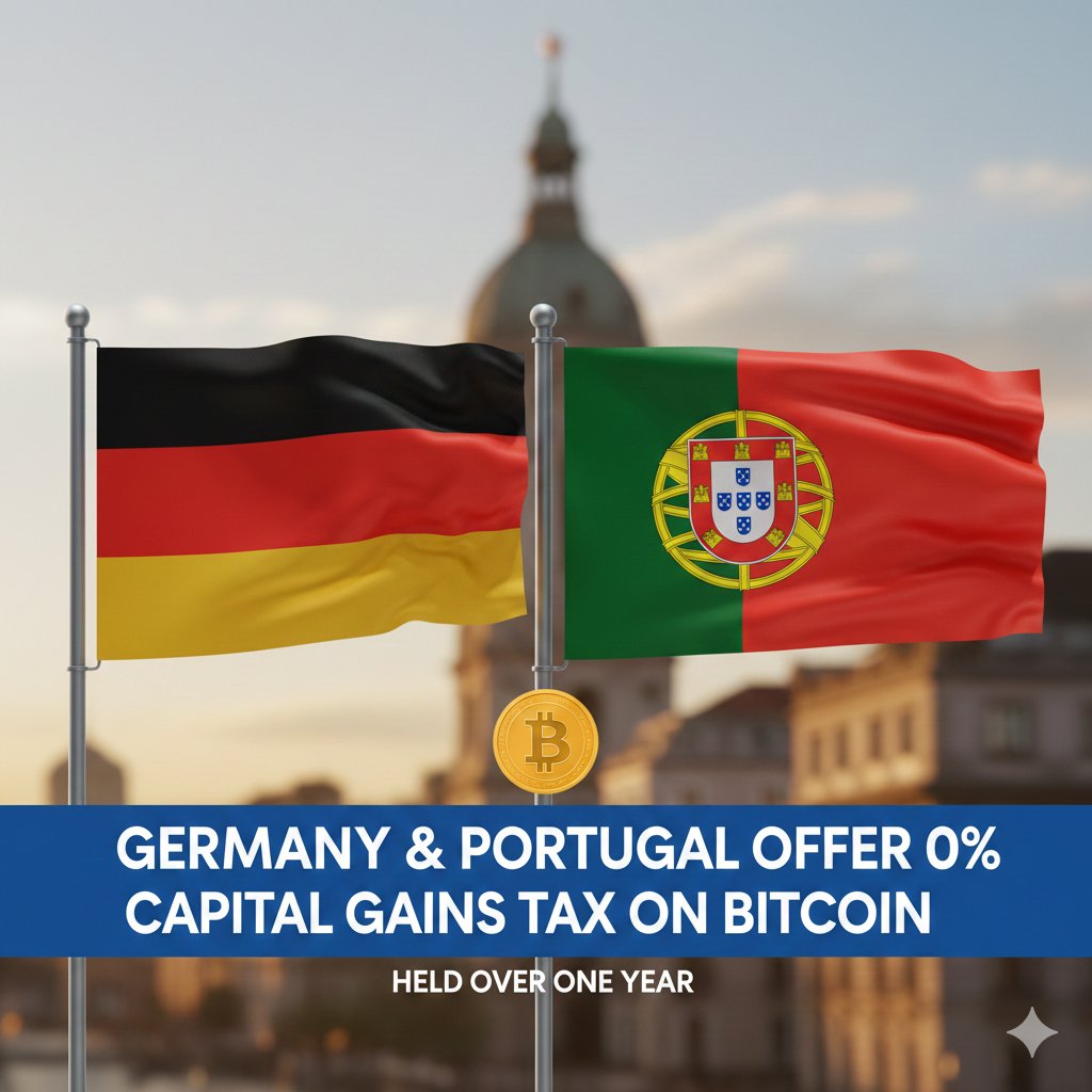 🇩🇪🇵🇹 Germany & Portugal reportedly offer 0% tax on Bitcoin held >1 year.  Lower taxes = more long-term holding & less selling pressure. Will this  boost BTC? #Bitcoin #Crypto