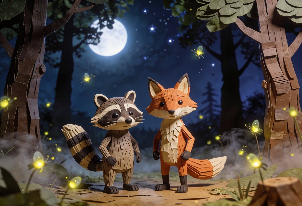 heathergreen's tweet image. #promptshare using Seedream 4.5 with @freepik 
✨Use my custom style exclusively for Freepik called #creativepaper here: freepik.com/pikaso/ai-imag… Link will load Freepik's AI generator and preload my style for you
👉Prompt: a raccoon and a fox standing together in a moonlit forest