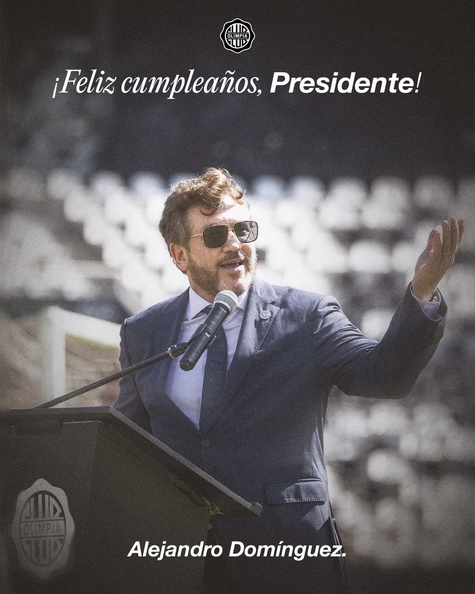𝐎𝐋𝐈𝐌𝐏𝐈𝐒𝐓𝐀, hoy y siempre.

El Club Olimpia saluda de manera afectuosa al querido <a href="/agdws/">Alejandro Domínguez</a>, actual Presidente de la CONMEBOL, por un nuevo año de vida.

¡Feliz cumpleaños y éxitos en sus gestiones, Presidente!

🤍🖤🤍