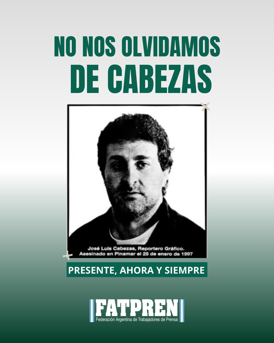 A 29 años de su asesinato, no nos olvidamos de Cabezas

Desde FATPREN acompañamos a los sindicatos de prensa y @argra_ en los actos que se realizarán hoy en todo el país

¡Basta de ataques a la prensa!
¡Justicia por Pablo Grillo!