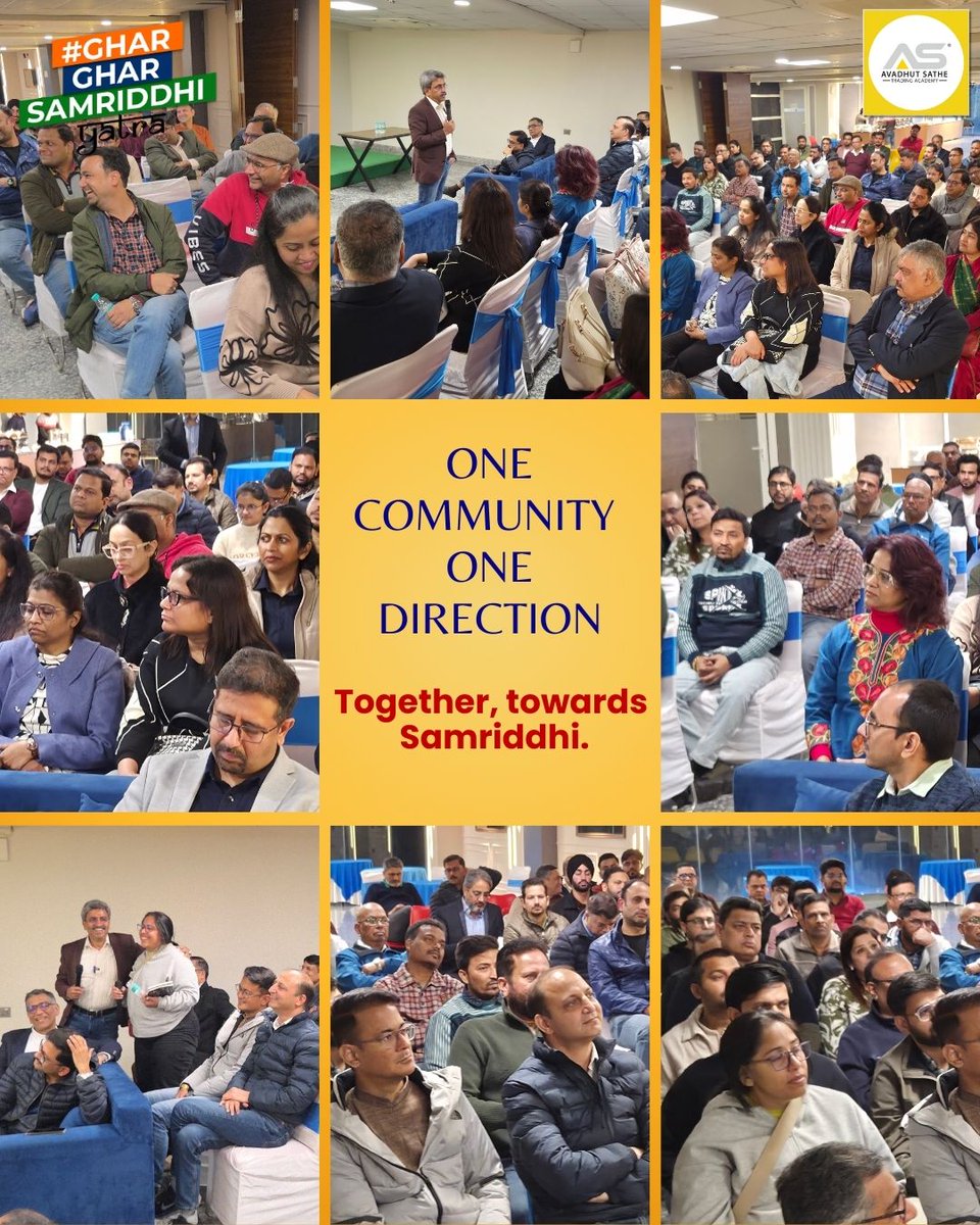 AvadhutsatheTA's tweet photo. Day 8 of the #GharGharSamriddhiYatra - Gurugram ✨

An evening rooted in learning, clarity, and collective purpose.
Avadhut Sir shared practical insights for city traders, while the room filled with thoughtful questions, laughter, and shared intent.

 #ASTA #Gurugram #GGSY https://t.co/D3CpnRM6pT