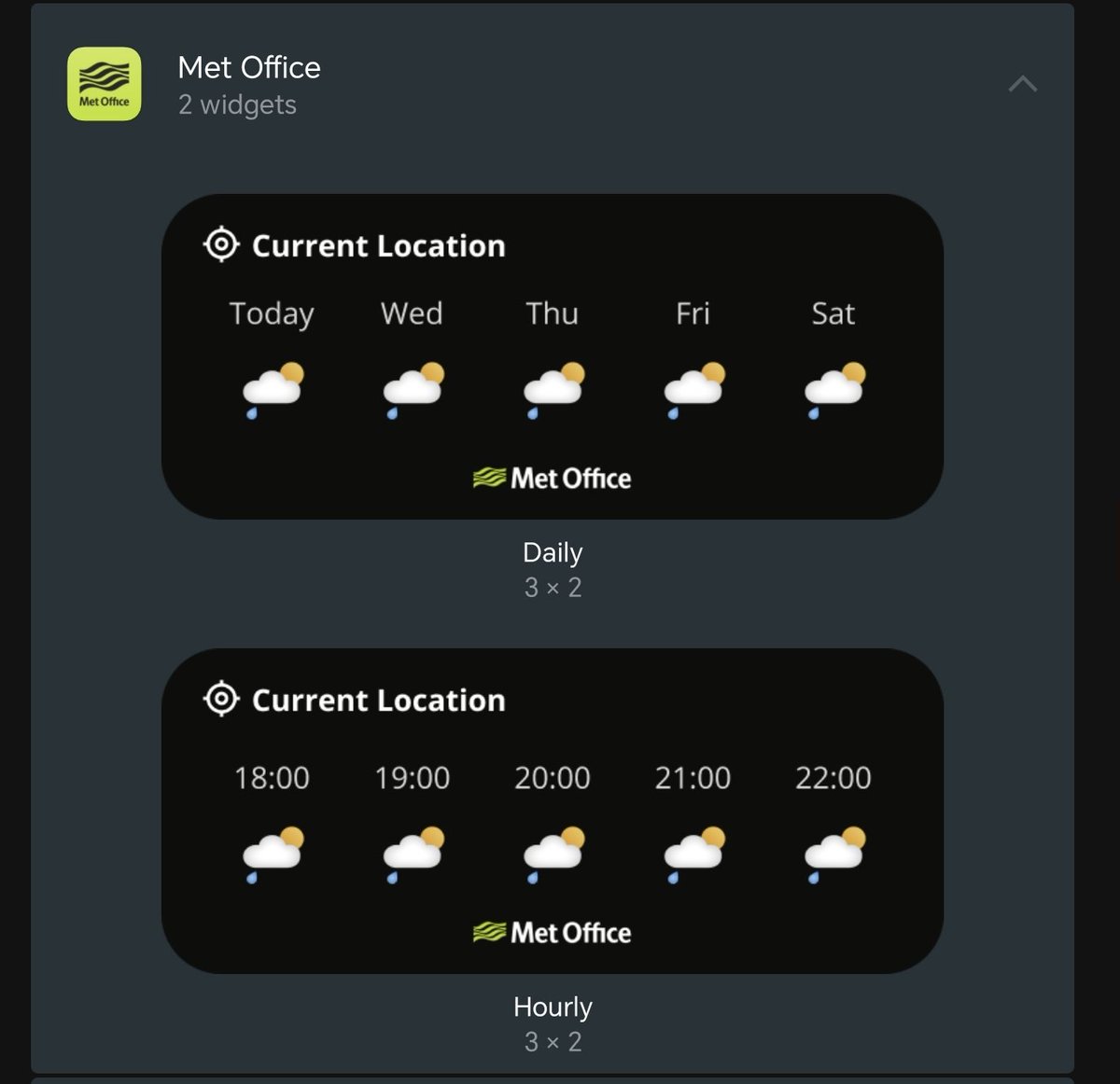 So <a href="/metoffice/">Met Office</a> decided to shrink the size of fonts in the widgets of their android app to the point it's almost unreadable. What a pointless downgrade.