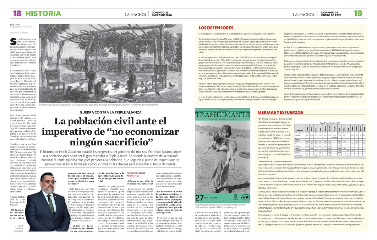 ElGranDomingo. La población civil ante el imperativo de “no economizar  ningún sacrificio” El historiador Herib Caballero estudió las exigencias del  gobierno de Solano López para sostener la guerra contra la Triple Alianza.