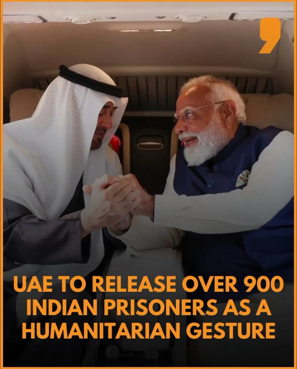 🚨 UAE President Visit: Big Win for India 🇮🇳🤝🇦🇪

Soon after returning from India, Sheikh Mohammed approved the release of 900 Indian prisoners from UAE jails; a clear signal of rock-solid ties with New Delhi.

💰 $3B LNG deal signed

🛡️ Trade &amp; defence ties boosted

✈️ UAE