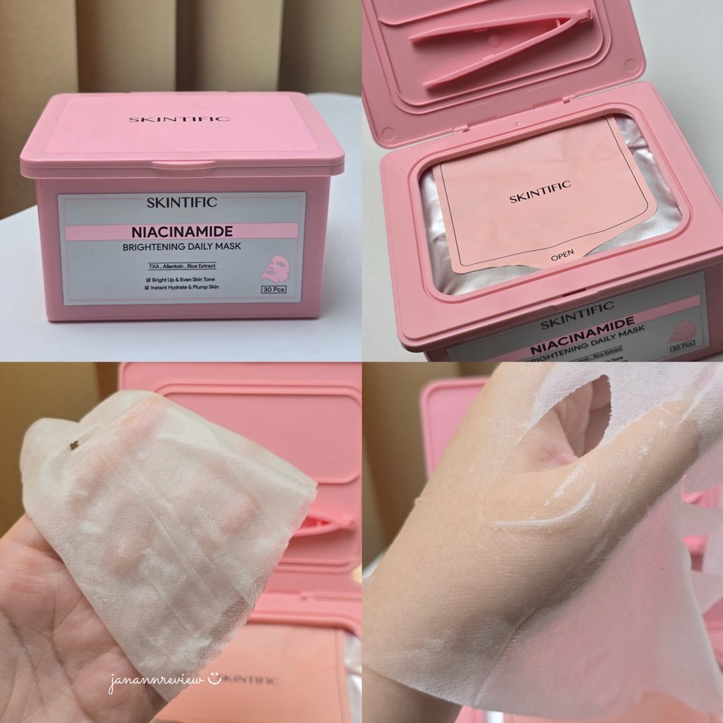 อยากผิวใสเริ่มต้นที่ขยันมาส์กหน้าก่อนเลยยย แนะนำตัวนี้ของ 𝗦𝗞𝗜𝗡𝗧𝗜𝗙𝗜𝗖 มาเป็นกระปุก 30 แผ่น ช่วยเติมไนอะซินาไมด์ได้ทุกวัน แผ่นมาส์กเค้าบางเฉียบแนบผิวหน้าดีมากก หลังมาส์กเสร็จผิวจะใสอิ่มน้ำ แต่ไม่เหนอะหนะเลย ทำมาดีมากก 😍