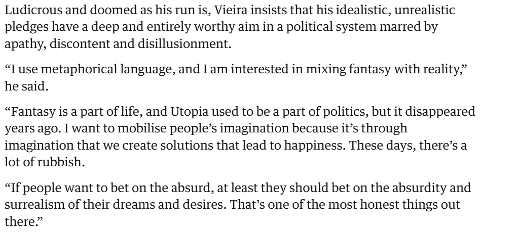 O que o Manuel J. Vieira diz aqui, não só é inspirador, como mostra onde a esquerda mais tem falhado. O crescimento da ext-direita levou a um discurso muito mais de "fearmongerirng", e menos de visão aspiracional do que podemos ser enquanto sociedade que a esquerda sempre teve
