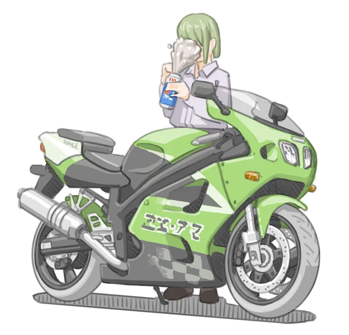 コーラ高圧洗浄で洗顔する女子です。 (カワサキ Ninja ZX-7R)【再掲】 #バイクJK