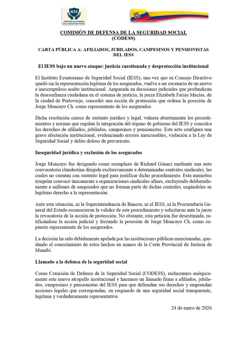 cucomitae73's tweet image. #Ungente #NoticiasEcuador 
IESS BAJO UN NUEVO ATAQUE INSEGURIDAD JURÍDICA Y EXCLUSIÓN DE LOS ASEGURADOS facebook.com/share/p/1G9Gfn…