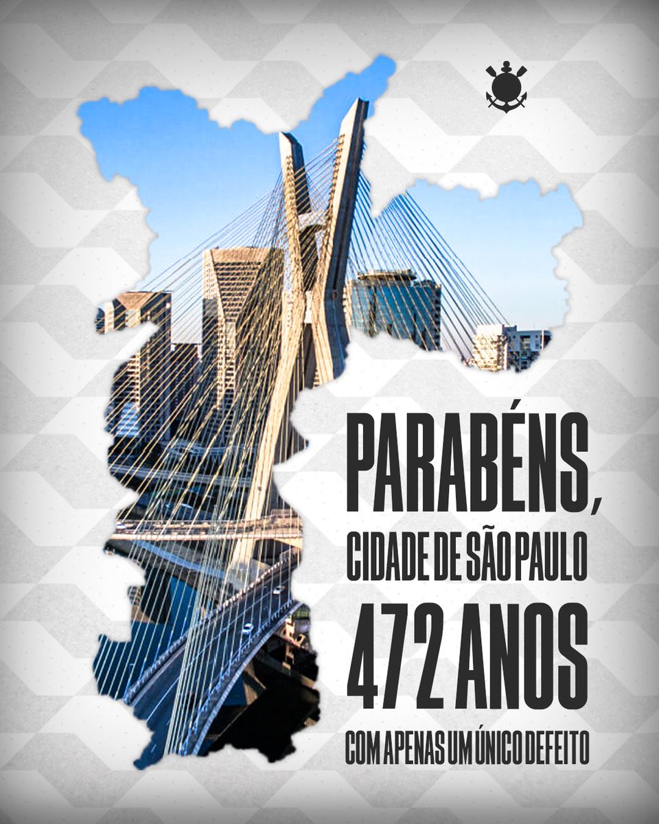 Corinthians's tweet image. Feliz aniversário de 4️⃣7️⃣2️⃣ anos, capital paulista! 🎉🥳👏🏾

O seu ÚNICO defeito? 😅🫣

O ÚNICO defeito é não se chamar Corinthians! 😂

#VaiCorinthians