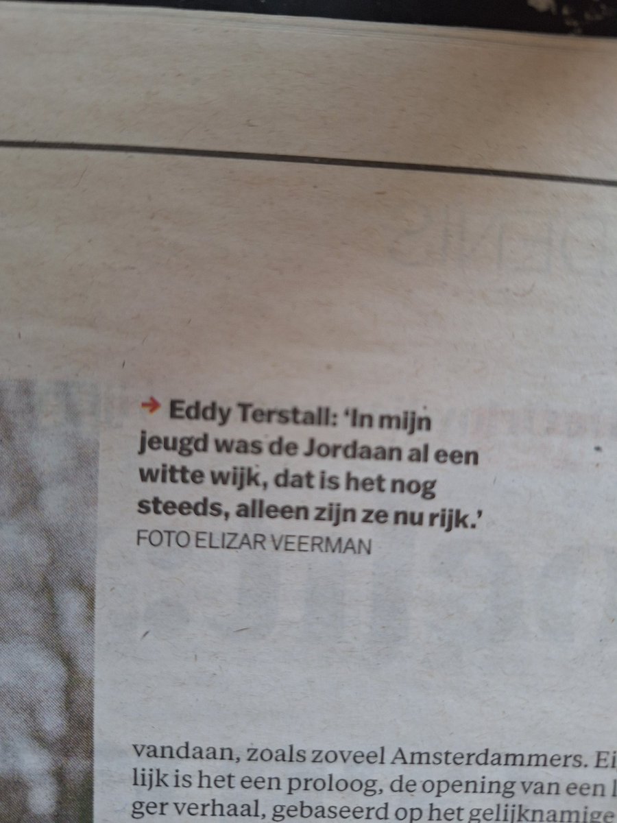 's tweet image. Rare anachronistische opmerking van @eddy_terstall 
De massa-immigratie was er nog niet in zijn jeugd. Niemand sprak toen van "witte" [lelijk anglicisme] wijken.

PS Hallo #eindredactie @parool : de Noord-Jordaan begint bij de Rozengracht, zie jullie krant share.google/sTkfTl6BdhyRPB…