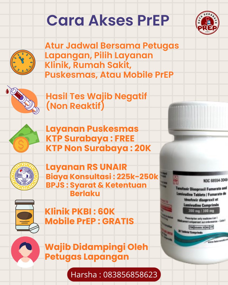 Dimana Aja Layanan Obat #PrEP di Kota #Surabaya ⁉️

Berikut adalah beberapa layanan PrEP dan cara akesesnya, pendaftaran bisa DM ya 🫶🏻
