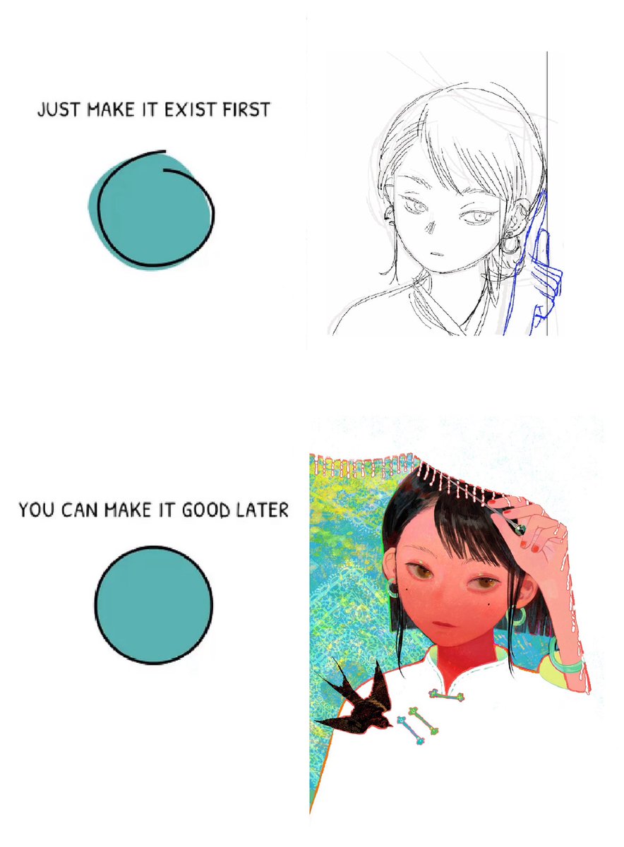 Don't overthink -just keep drawing.
We are already amazing just for picking up the pen！✍🏻
（Really love this meme…）