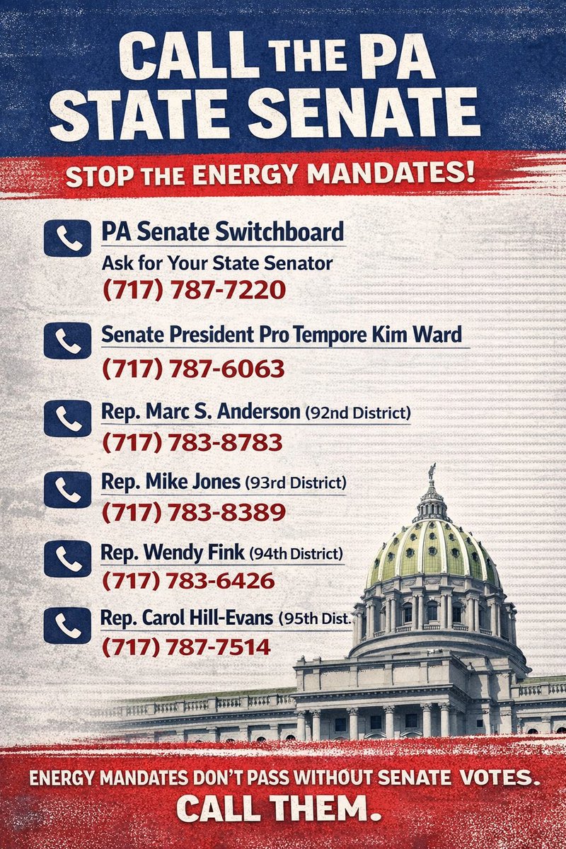 🚨URGENT in Pennsylvania - Shapiro and Swamp are ramming thru a bill to fleece the State.

If you’re a Democrat, they’re voting to DOUBLE YOUR electric bill too!

🚨Electric bills will DOUBLE by 2035 due to energy mandates pushed by the Shapiro administration UNLESS the PA