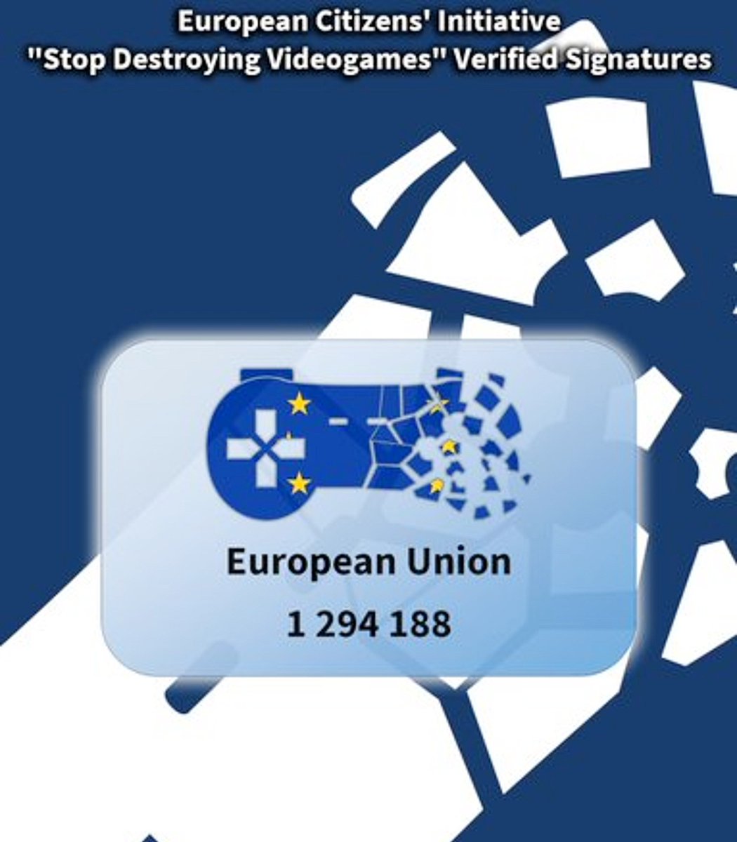 Dexerto's tweet image. Stop Killing Games has confirmed a final total of 1,294,188 verified signatures

The initiative needed 1 million signatures to be considered by the EU Commission

 via Moritz Katzner
