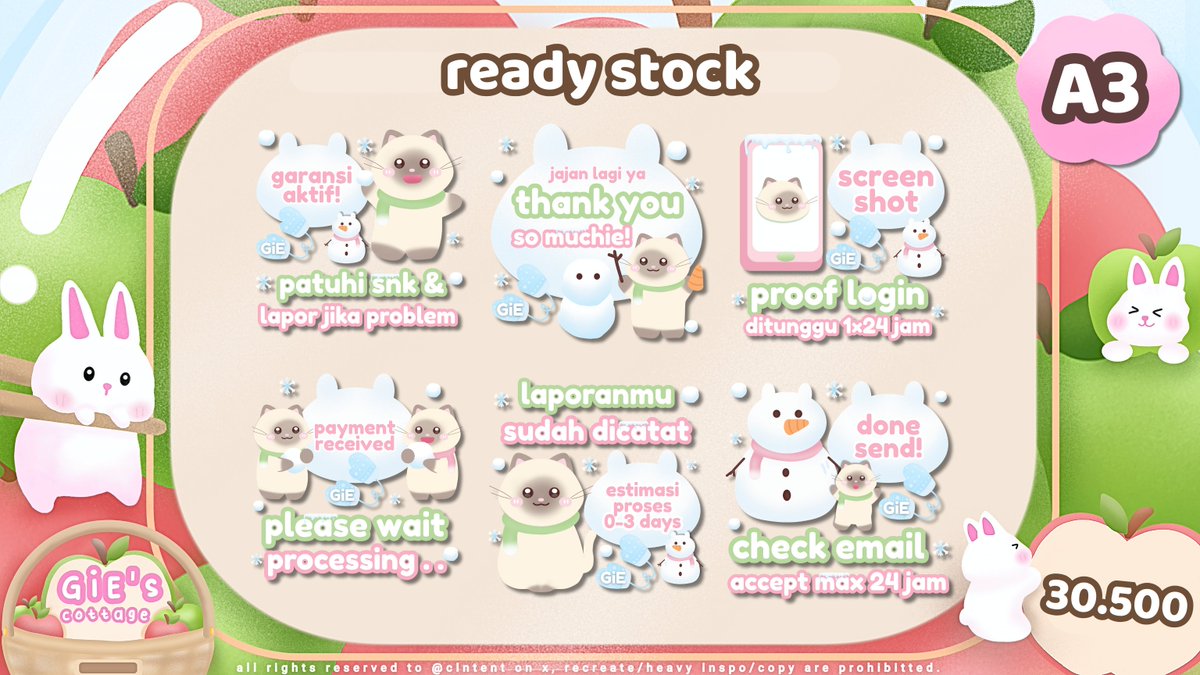 clntent's tweet image. HELP RETWEETie ♡

❄️ GiE ada 5 READY STOCK sticker pack BA 1C1P hand drawn get all PNG yaa, bisa up sebagai sticker di platform manapun 🐰
khusus rs ini ada FREE RETEXT 3 stiker!

bisa req sticker juga sesuai sama karakter yg dimau🐾, cek result di rep bawah yaa, #zonauang