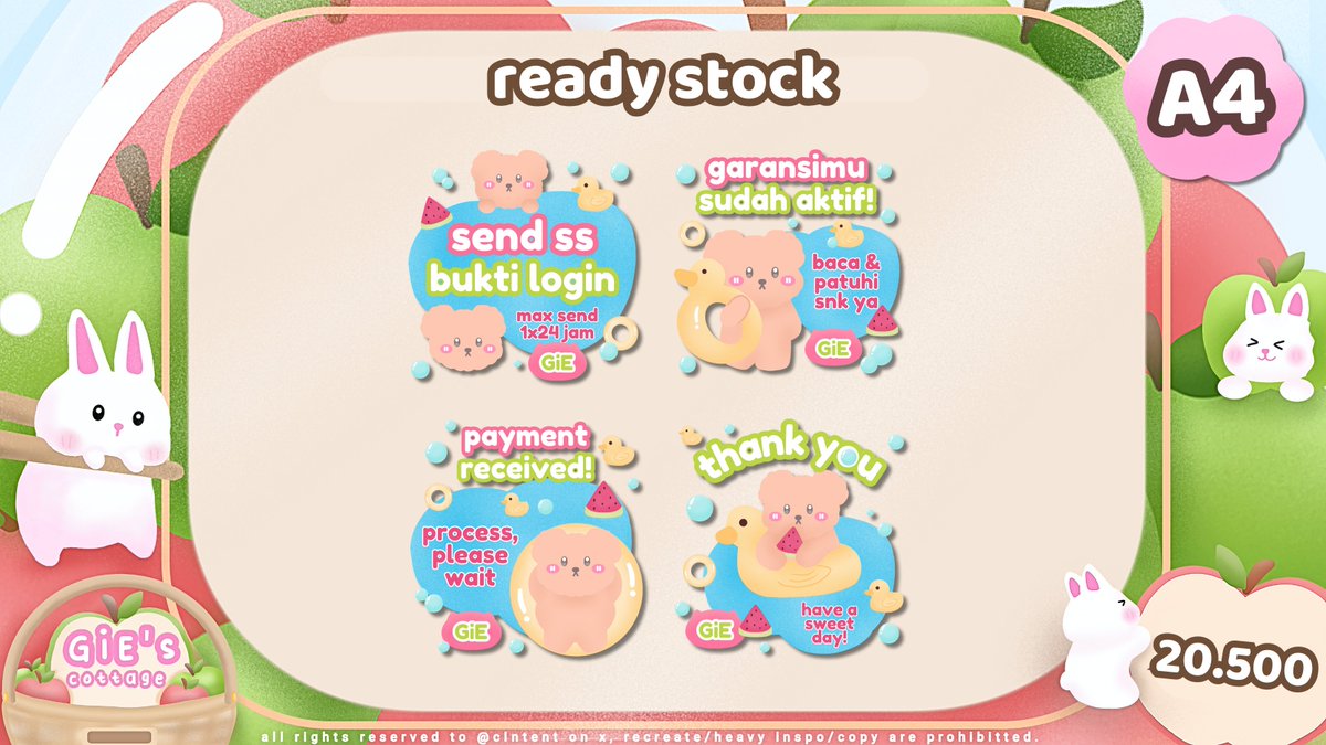 HELP RETWEETie ♡

❄️ GiE ada 5 READY STOCK sticker pack BA 1C1P hand drawn get all PNG yaa, bisa up sebagai sticker di platform manapun 🐰
khusus rs ini ada FREE RETEXT 3 stiker!

bisa req sticker juga sesuai sama karakter yg dimau🐾, cek result di rep bawah yaa, #zonauang