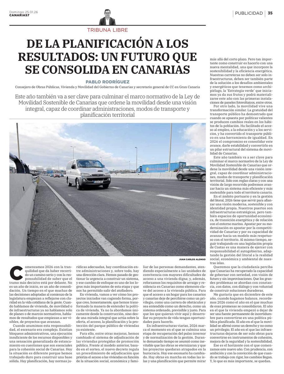 🌍 Construir futuro es tomar decisiones valientes hoy.

📰 Comparto mi artículo en <a href="/canarias7/">Canarias7</a> sobre el camino para consolidar una Canarias más conectada y sostenible.

✅ Planificación, ejecución y resultados al servicio de nuestra gente.

Puedes leerlo aquí 👉