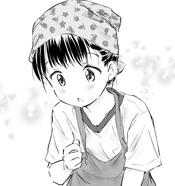 今日の手すさび。
ときどき無性に制服+エプロン&三角巾の組み合わせを描きたい衝動に駆られるのはなんらかの癖なのでしょうか……。 